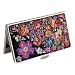 Mother of Pearl Metal Purple Flower Arabesque Design Black Business Credit Name Id Card Holder Case Stainless Steel Engraved Slim Purse Pocket Cash Money Wallet