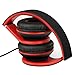 Intone I60 Lightweight Folding 3.5mm Stereo Over-ear Headphones Portable Stretch Headsets Earphones Leather Earpad with Build-in Microphone and Control Button for All Smartphones,laptops,tablets,pc,mp3/mp4,psp,ipod (Black/Red)