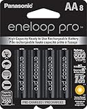 Panasonic BK-3HCCA8BA Eneloop Pro AA High Capacity Ni-MH Pre-Charged Rechargeable Batteries, 8-Pack