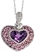 10k White Gold 18 Chain & 13/16 (21mm) tall Heart Pendant, w/ 3.20 Total Carat Weight of Brilliant Cut Diamonds, Brilliant Cut pink Sapphire Stones & Heart-shaped Amethyst Stone