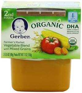 Gerber 2nd Foods Organic Farmer's Market Vegetable Blend with Mixed Grains, 2-Count, 3.5-Ounce Tubs (Pack of 8)