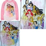 DISNEY PRINCESS T SHIRT TEE Raglan Long Sleeve Cotton Glitter Accents Ten Princesses Snow White Cinderella Aurora Ariel Belle Jasmine Pocahontas Mulan Tiana Rapunzel