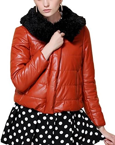 IDNS Women's Classic PU Leather Zip Up Outdoor Motorcycle Jacket with Fur Trim L Brown