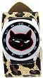 Kitty Cat Black Round Steel Case Ladies Cute Kitten Punk Independent Skater Wide Leopard Print Leather Band Wrist Watch