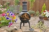 BLACK 85CM CAST IRON CHIMINEA WITH PULL OUT GRILL