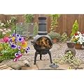 BLACK 85CM CAST IRON CHIMINEA WITH PULL OUT GRILL