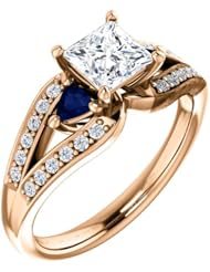 10K Rose Gold Princess Cut Diamond and Sapphire Ring -- LIFETIME WARRANTY