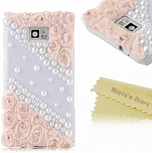 Fashion Elegant Shiny Bling Pearl Lace Flower case For Samsung Galaxy S2 i9100 Hard White Back cover