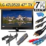 LG 47LD520 47 1080p 120Hz LCD HDTV with Articulating Wall Mount & 9 Outlet Surge Protector & 5pc Hook Up Kit (2 6FT HDMI Cables,6FT Audio Interconnect Cable ,6FT Component Cable, TV Cleaning Kit)