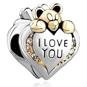 I Love You Heart Bear Charm Beads Fit Pandora Charms