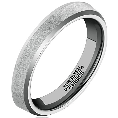 MNH Men Tungsten Carbide Ring Wedding Engagement Band 4mm Comfort Fit Beveled Edge Brushed Classy