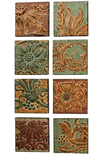 Flora Wall Tiles, SET OF EIGHT, MULTI