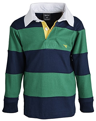 Sportoli® Boys 100% Cotton Wide Striped Long Sleeve Polo Rugby Shirt