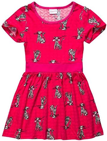 Baby Girls Short Sleeve Summer Cotton Cat Printed Pink Dresses 12 18 Months 1/6Y