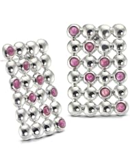 CleverEve Designer Series Rectangular Sterling Silver Post Earrings w/ Round Genuine Ruby Stones 3.80 ct. tw.