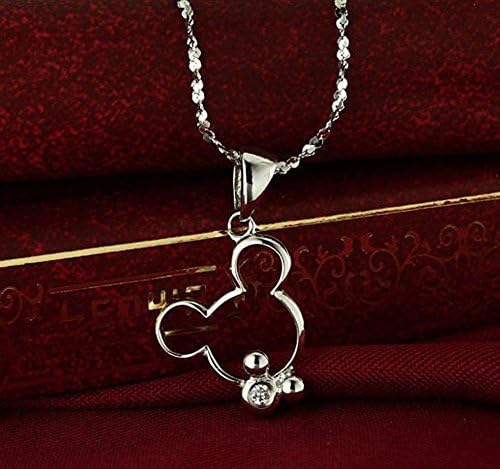 Leaf Heart Sterling Silver Cubic Zirconia Mickey Mouse Pendant Necklace (1462)