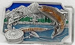 Trout Fly Fishing Enamel Pewter Buckle