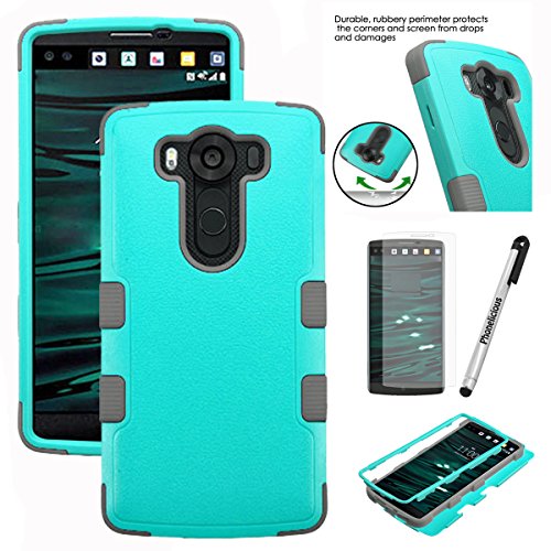 LG V10 Case, Phonelicious (Tm) LG V10 Heavy Duty Rugged Impact Armor Hybrid Dynamic Verge Case Phone Tuff Robust Cover + Screen Protector & Stylus (TEAL GRAY TUFF)