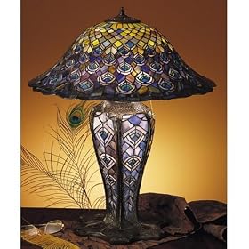 24.5"H Tiffany Peacock Feather Lighted Base Table Lamp