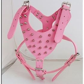 STAFFORDSHIRE BULL TERRIER PITBULL STUDDED HARNESS LEATHER IN PINK HANDMADE . FREE DELIVERY.