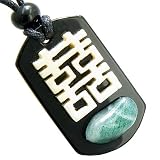 Double Happiness Bone Spiritual and Money Amulet Black Onyx Green Aventurine Tag Necklace