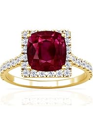 18K Yellow Gold Cushion Cut Ruby Ring With Sidestones