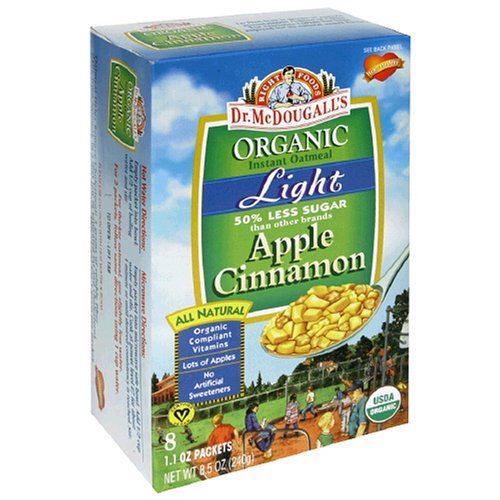 Dr. McDougall's Right Foods Organic Instant Oatmeal, Light Apple Cinnamon, 8-Count Boxes (Pack of 6)