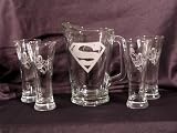 DC Comics Superman Man of Steel Beer Set Etched Glass Pitcher and Pilsners