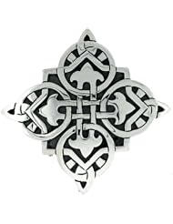 Sterling Silver Quaternary Celtic Cross Interlaced Circles Pendant Brooch-Pin, 2 inch wide