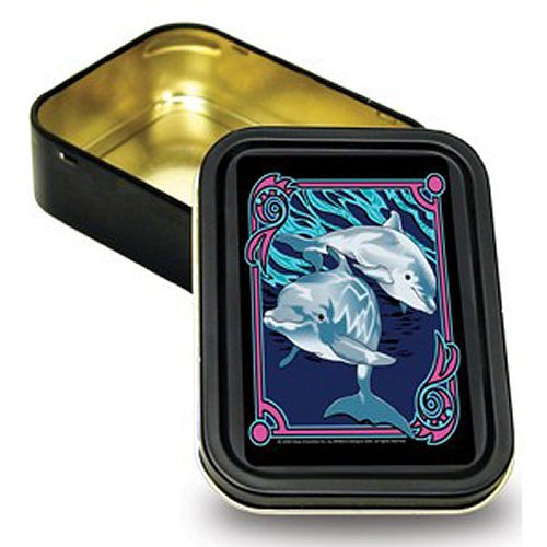 "Bug Box" Storage Tin Container, Dolphins, Airtight, Water Resistant, 3.75"