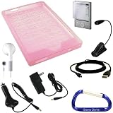 Sony Reader Pocket Edition PRS-300 Rubberized Silicone Skin Case Cover (Pink), Screen Protector, USB Data HotSync / Charging Cable, Car Charger, Wall Charger Power Adapter, eBook Max Bright LED Light, Earphones, and a Free Carabiner key Chain