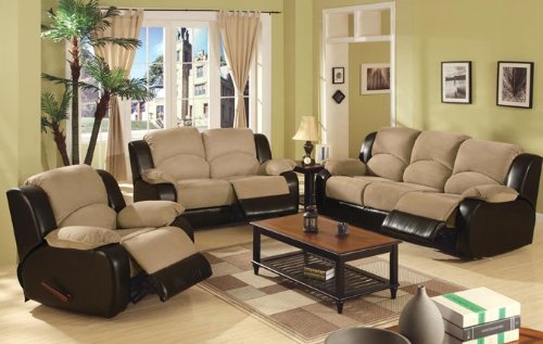 3pcs Upholstery Sofa Loveseat & Recliner Set - Beige Finish