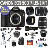 Canon EOS 50D + Canon 18-55mm Lens + Canon 55-250mm Lens + Canon 50mm Lens +500mm Preset Lens + 650-1300mm Lens + .40x Fisheye Lens + 2x Telephoto Lens + 3 Year Celltime Warranty Repair Contract