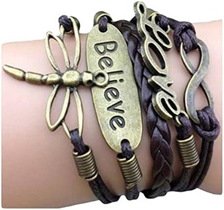 Wolf Infinity Silver Color Black Wax Cords Leather Braid Bracelet Rope Leather Bracelet