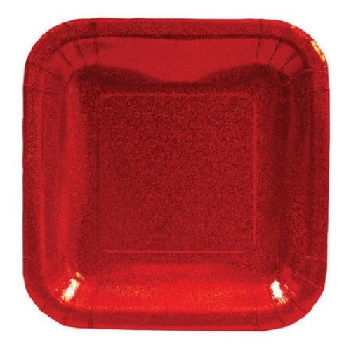 Creative Converting Glitz Red 7" Square Prismatic Dessert Plates, 8 Count