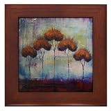 Autumn Fire :: Modern Tree Landscape :: Framed Fine Art Ceramic Tile By Kristen Stein