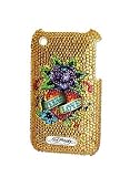 Ed Hardy Eternal Love - Gold Diamond Diamante Crystal Protector Snap On Case Cover for iPhone 3G / 3GS - ** FREE Screen Protector and TWO Personal Charm Straps! **