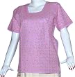 Womens Clothing - Cotton Short Sleeve Top Blouse Chikan Embroidery Size L (ctop354)