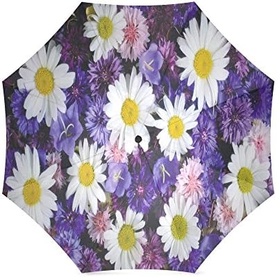 Monther's Day Gitfs White Daisies Bluebells Flowers Folding Rain Umbrella/Sun Umbrella Travel Umbrella Anti-UV