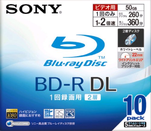 SONY 日本製 ビデオ用BD-R 追記型 片面2層50GB 2倍速 プリンタブル 10枚P 10BNR2VBPS2