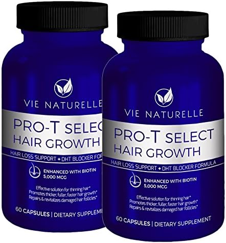 Vie Naturelle Hair Loss Vitamins Supplement for Fast Hair Growth - DHT Blocker with 5,000mcg Biotin for Women and Men (Two Bottles - Special)