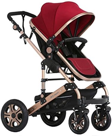 Children Adjustable Sun Protection Cart Folding Soft Lying Bed Baby Carriage 071102 High Landscape Golden Strollers (Red)