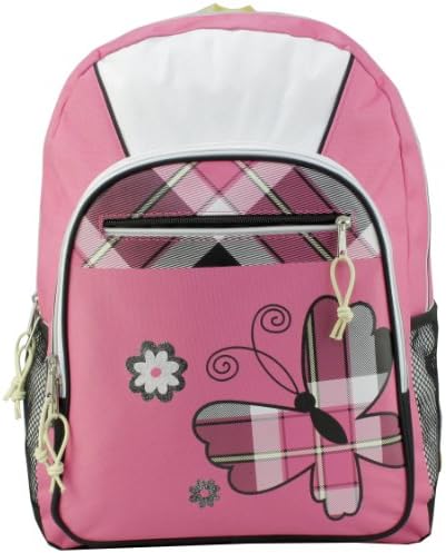 17 inch Plaid Butterfly Student Bookbag Backpack