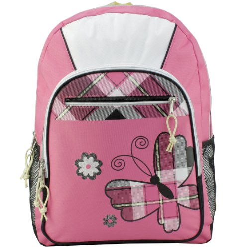 17 inch Plaid Butterfly Student Bookbag Backpack