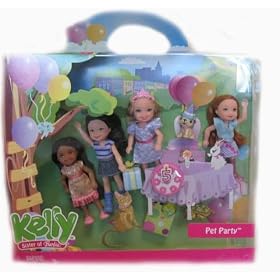 Click here to buy Barbie Kelly Pet Party Doll Set with Kayla, Kenzi, Kelly, and Miranda by Barbie.