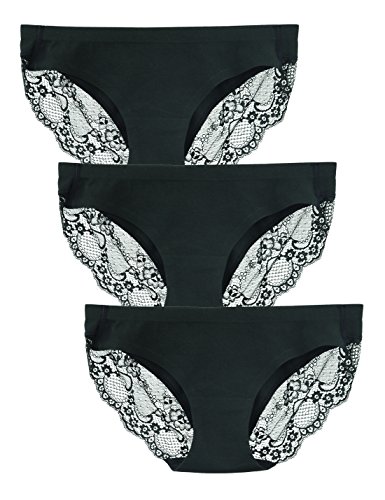 Liqqy Women's 3 Pack Low Rise Cotton Lace Coverage Bikini Panties