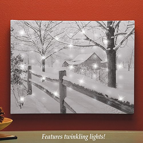 Lighted Snowy Winter Farm Canvas