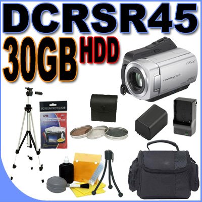 Sony Handycam DCR-SR45 30GB Hard Disk Drive HDD Digital Camcorder w/ 40x Optical Zoom (DCRSR45) - Extra Battery - Quick-Rapid Charger - 3 Piece Filter Kit + MORE BigVALUEInc Accessory Saver Deluxe Bundle Brand New USA