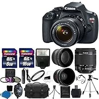 Canon EOS Rebel T5 DSLR Digital Camera & EF-S 18-55mm f/3.5-5.6 IS Lens + 2x telephoto Lens + 58mm Wide Angle Lens + Flash + 59-Inch Tripod + UV Filter Kit + 24GB SDHC card + Accessory Bundle