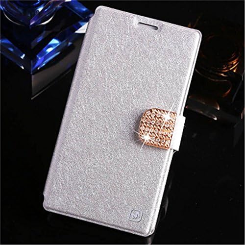 HIGER® Huawei Ascend Mate 2 Leather Case, Luxury Crystal Bling Case Silk Folio Pu Leather Flip Ack Case Cover for Huawei Ascend Mate 2 Mate II 4G (Silver)